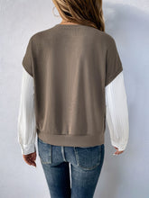 Perfee Round Neck Striped Sleeve Sweatshirt OutfitFlow